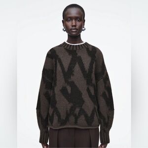 COS - Black and Dark Gray Patterned Crewneck Sweater